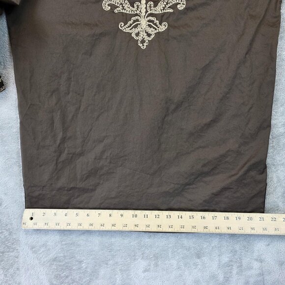 I. Magnin Shirt Womens Medium Brown Embroidered Tunic Boho 3/4 Sleeve Split Neck - Picture 8 of 10
